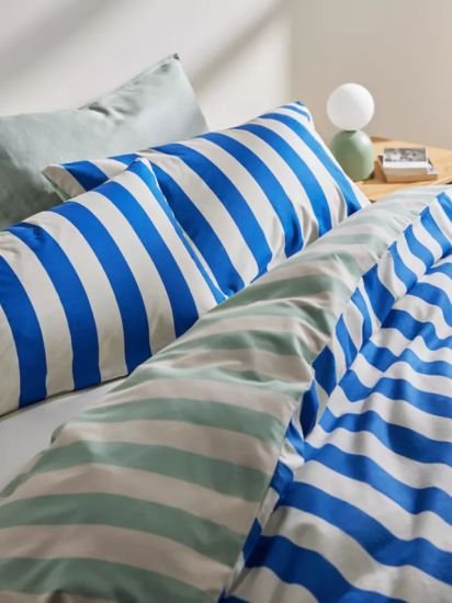 Block Stripe Reversible Pure Cotton Duvet Cover Set